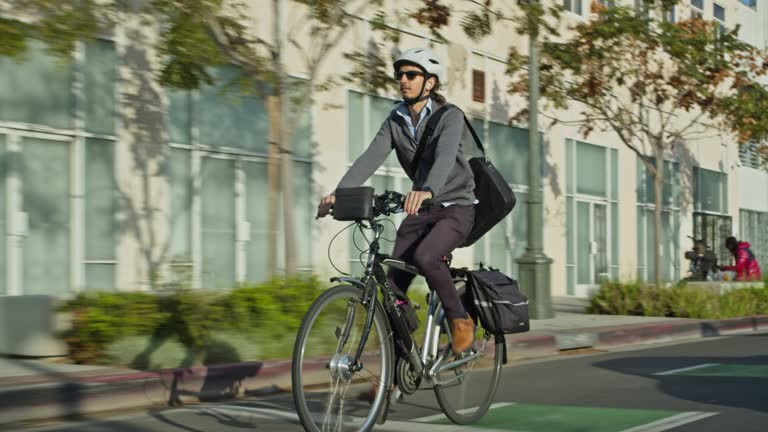 Urban cyclist in bike lane